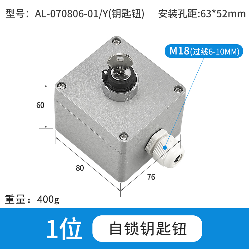 1位自锁钥匙钮-AL070806-01/Y(钥匙钮)
