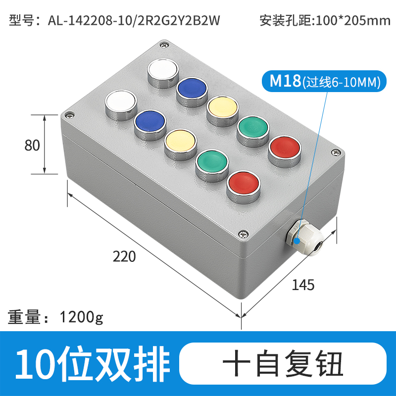 10位双排十自复钮-AL142208-10/2R2G2Y2B2W