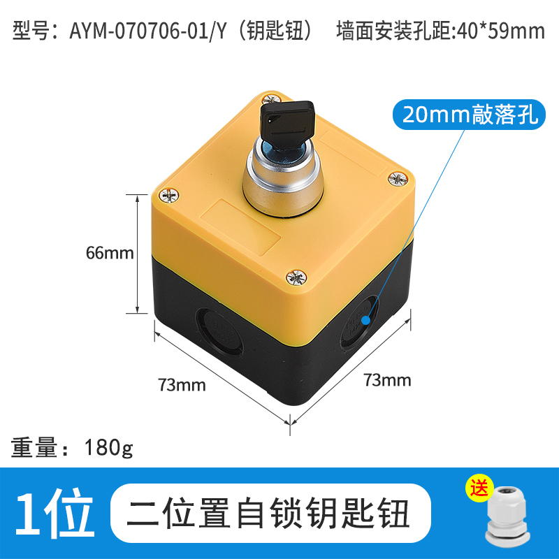 1位二位置自锁钥匙钮-AYM-070706-01/Y(钥匙钮)