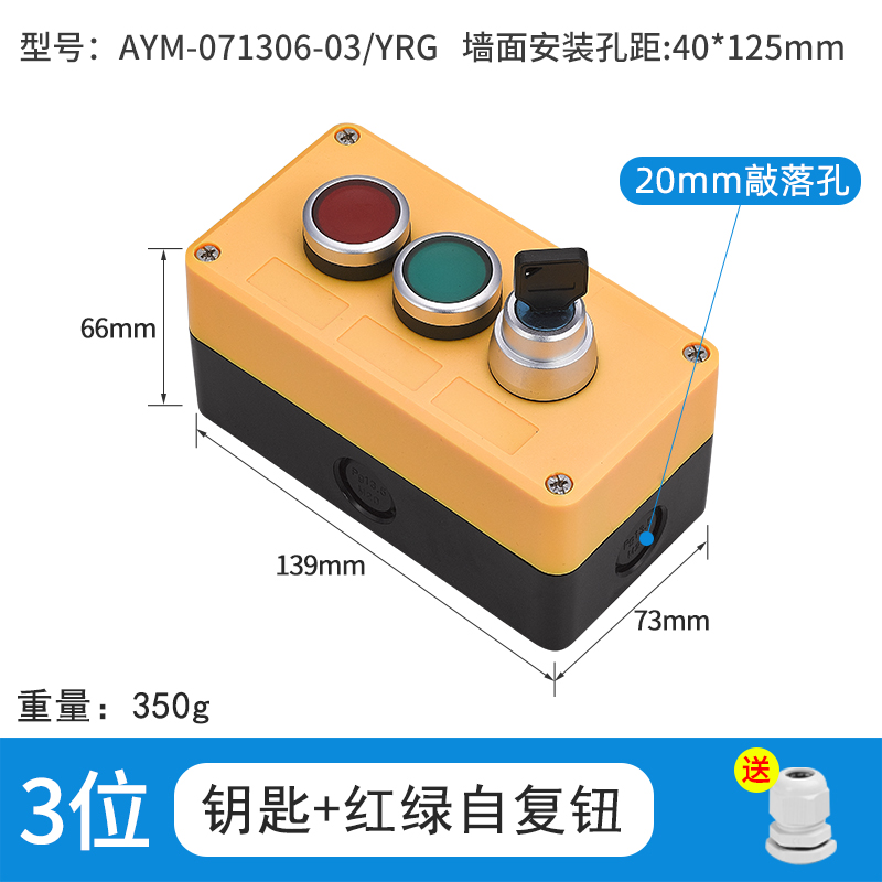 3位钥匙钮加红绿自复钮-AYM-071306-03/YSRG