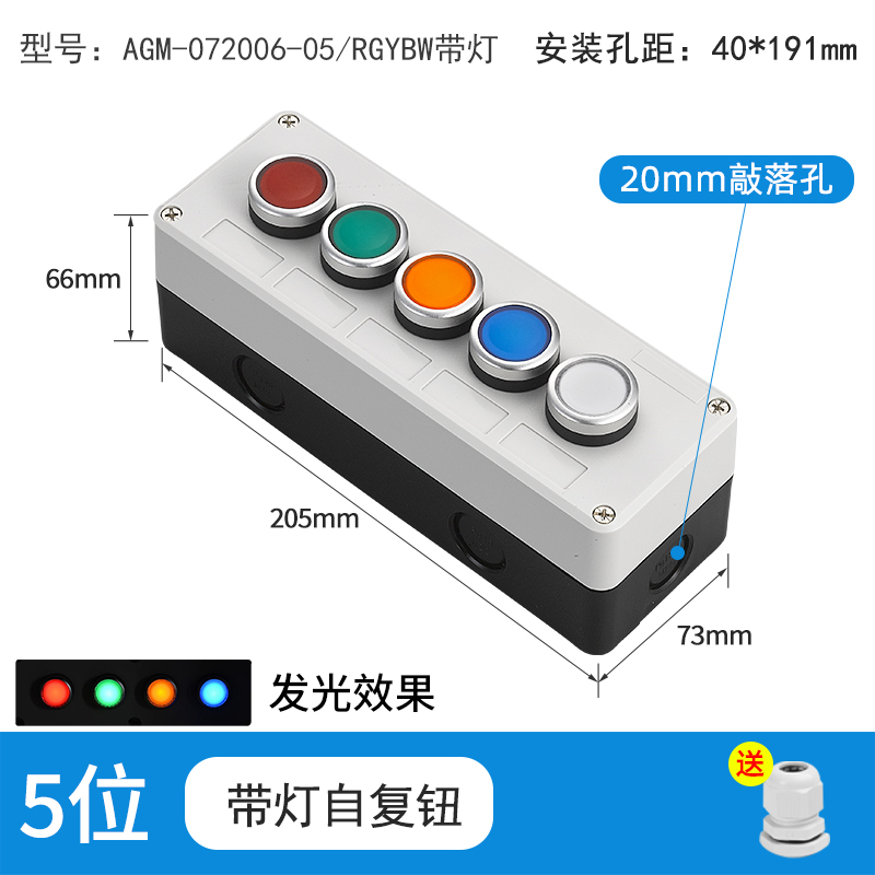 5位带灯自复钮-AGM-072006-05/RGYBW带灯