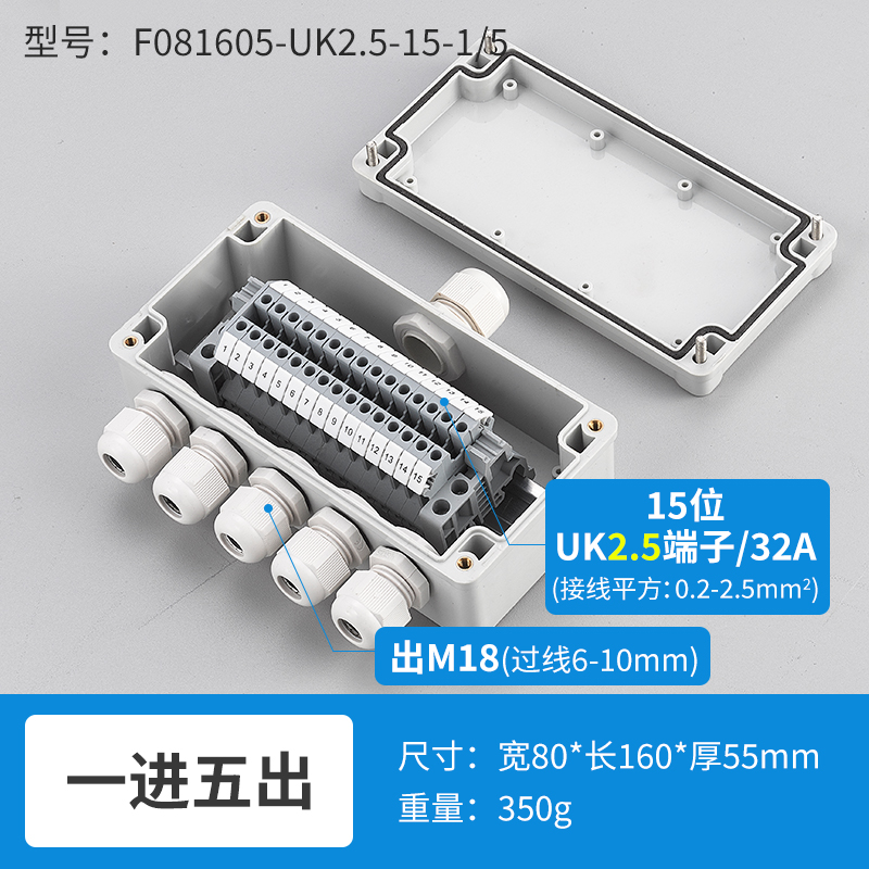 一进五出15位32A-F081605-UK2.5-15-1/5