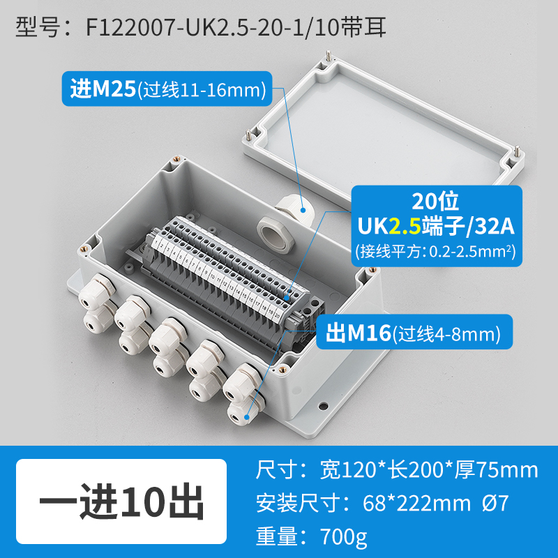 一进十出20位32A-F122007-UK2.5-20-1/10带耳
